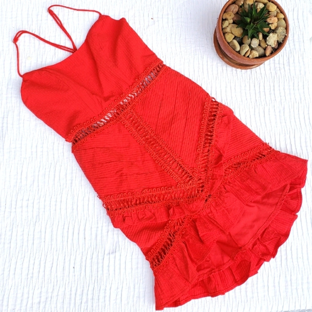 Selfie Leslie Ruffled Red Hi Lo Hem Mini Dress XS